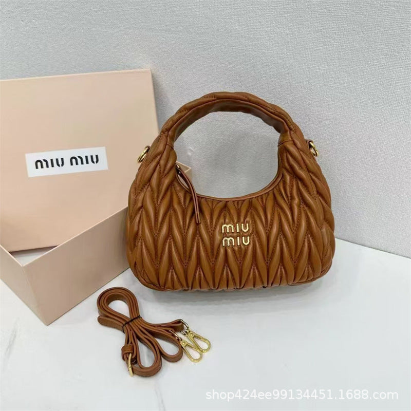 Miu Home Nuevo bolso de empanadillas de mano, Bolsa de mano de comercio exterior, Bolso de mujer, Mini bandolera de un solo hombro, Hilos bordados Caseros con nubes plisadas