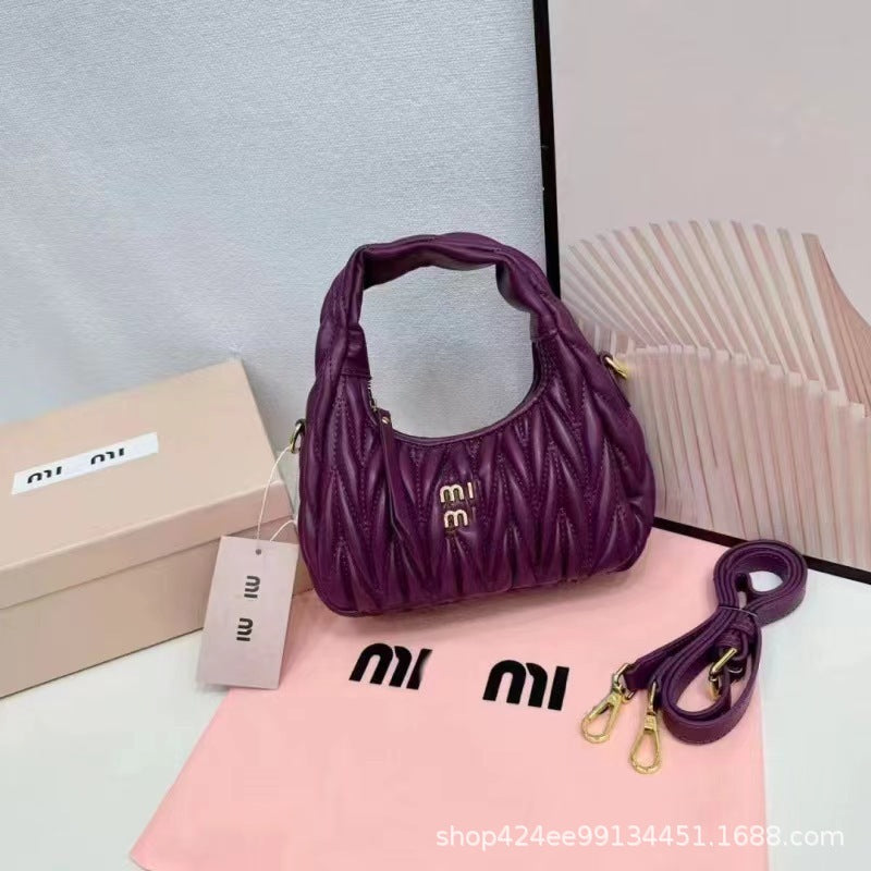 Miu Home Nuevo bolso de empanadillas de mano, Bolsa de mano de comercio exterior, Bolso de mujer, Mini bandolera de un solo hombro, Hilos bordados Caseros con nubes plisadas