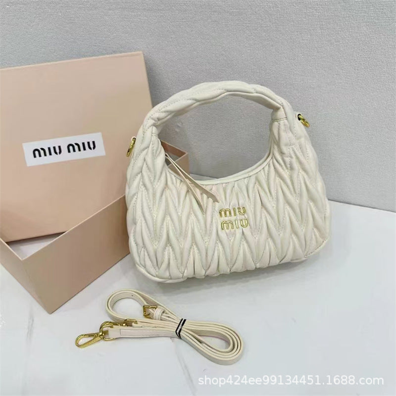 Miu Home Nuevo bolso de empanadillas de mano, Bolsa de mano de comercio exterior, Bolso de mujer, Mini bandolera de un solo hombro, Hilos bordados Caseros con nubes plisadas