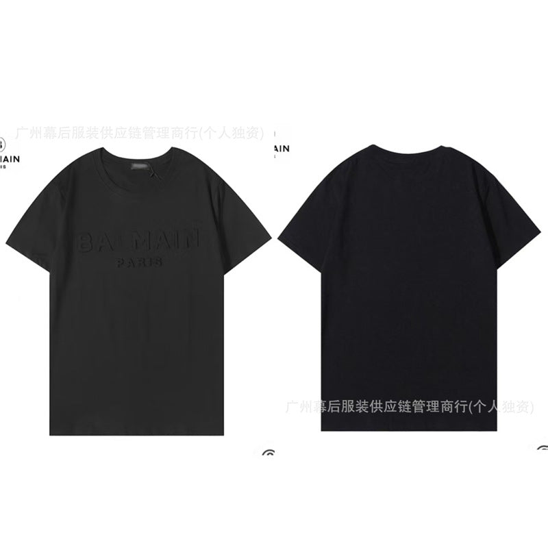 Versión correcta de la tendencia de lujo de París B: 26SS nuevo bordado unisex con cuello redondo, camiseta de algodón de manga corta y manga corta, comercio exterior