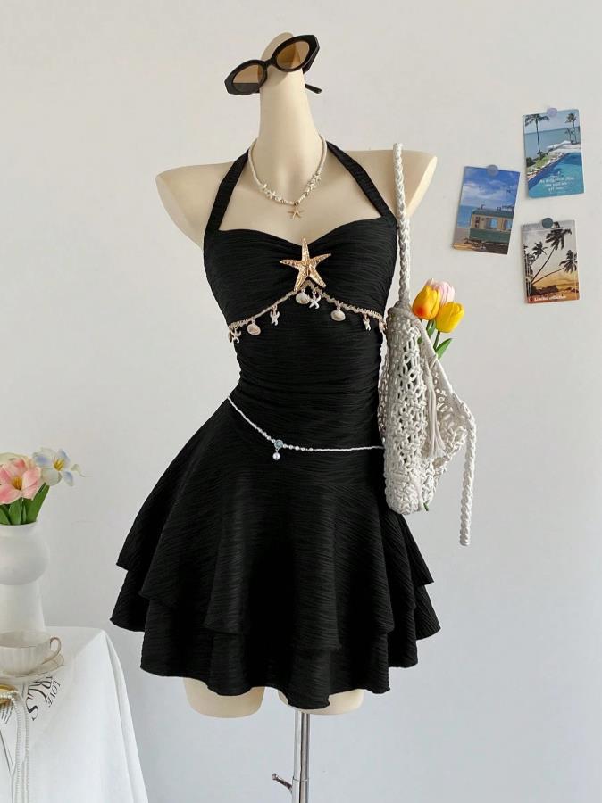 Vestido mini ajustado de punto de punto con escote en V con rodajes europeos y americanos con cordones cruzados y cruzados