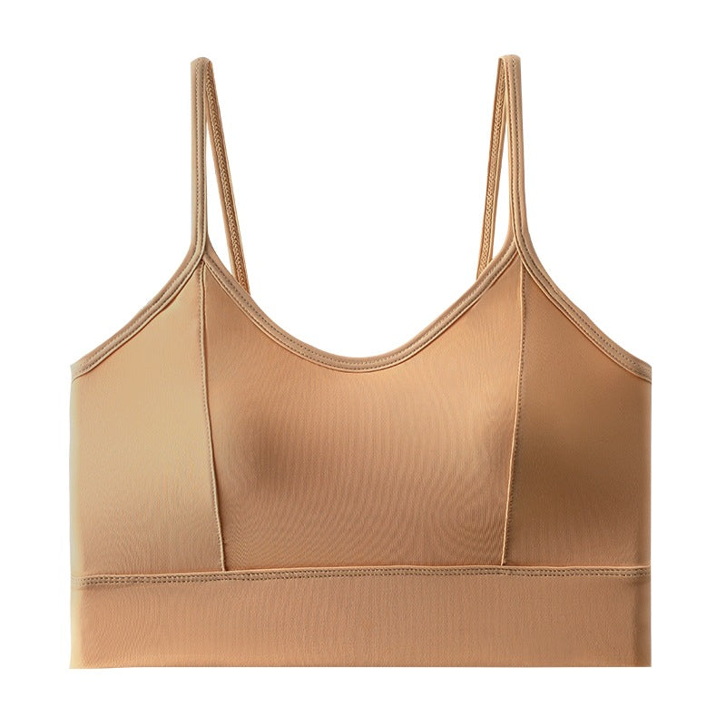 Sujetador de espalda de seda hielo precioso, pechos pequeños que muestran grandes almohadillas gruesas, sujetadores deportivos con tirantes sexys, envolventes de mujer, finos de verano