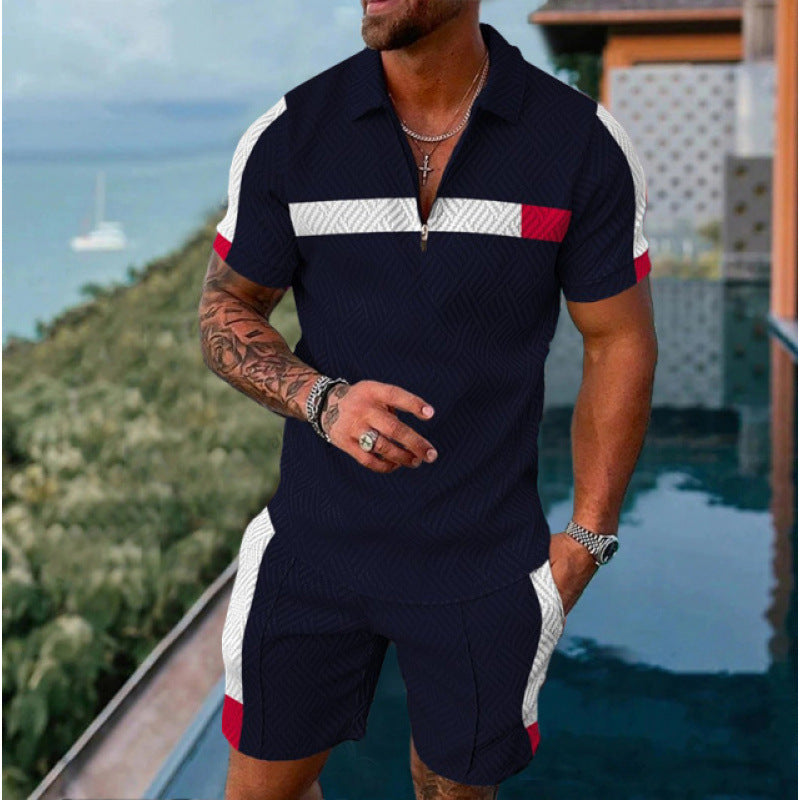 Conjunto de dos piezas de manga corta y pantalones cortos de Amazon de verano transfronterizo 2024 para comercio exterior, conjunto deportivo casual masculino
