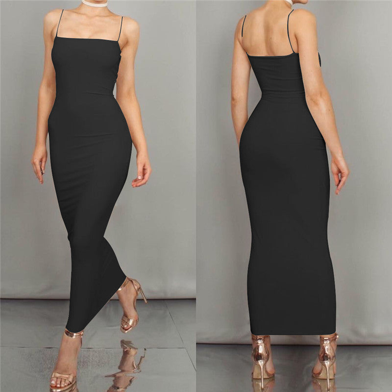 Encuentra ropa femenina europea y americana sexy, tirante, temperamento y falda larga, vestido ajustado para mujeres al por mayor,
