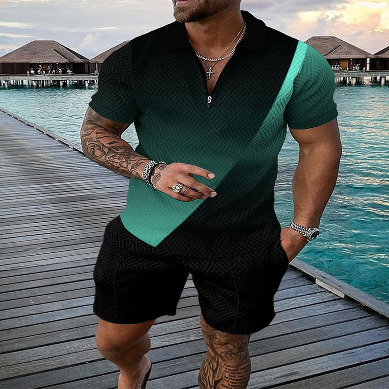 Conjunto de dos piezas de manga corta y pantalones cortos de Amazon de verano transfronterizo 2024 para comercio exterior, conjunto deportivo casual masculino
