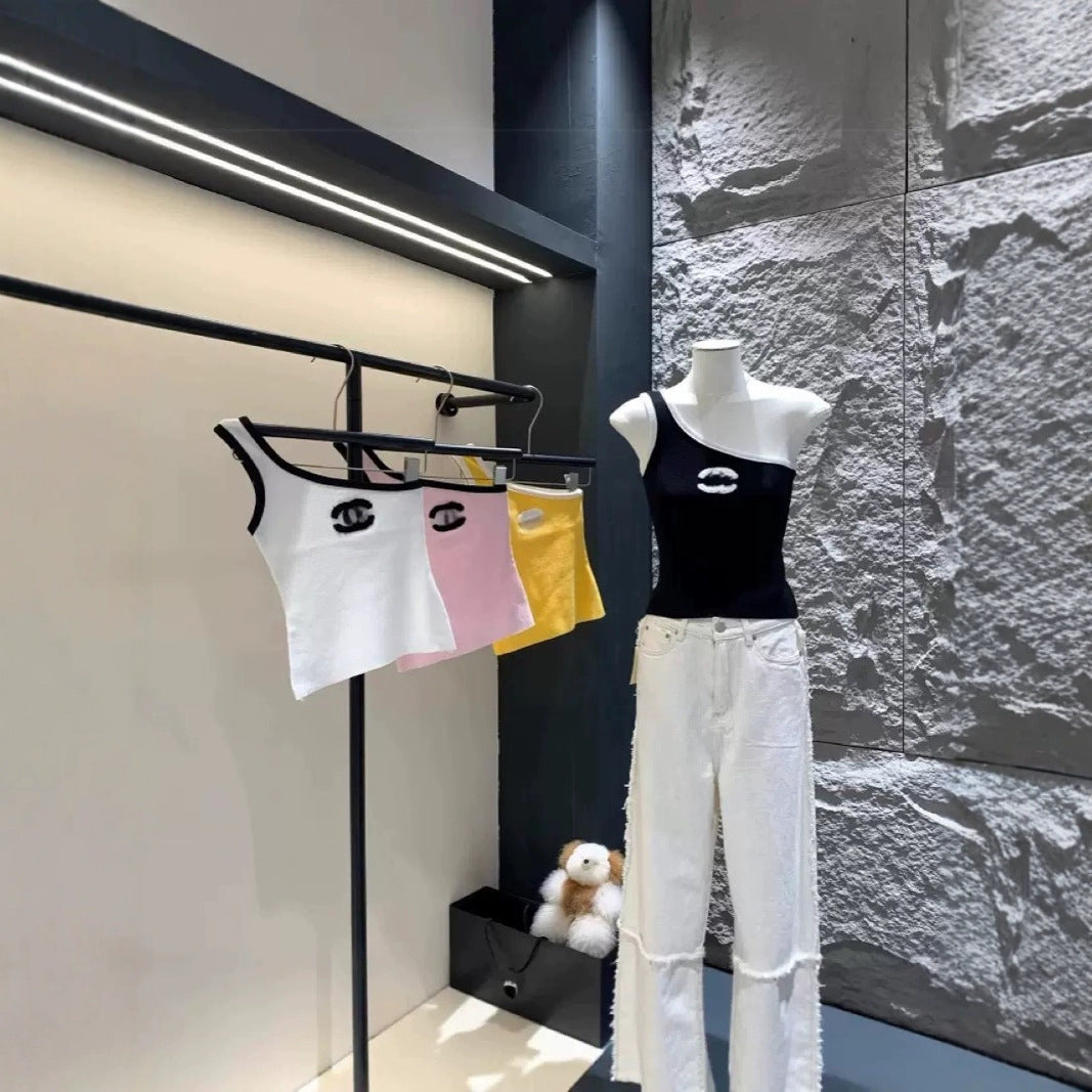 Verano 25 nuevo chaleco de punto de rayas y monogramas de Xiangjia - chaleco sin mangas