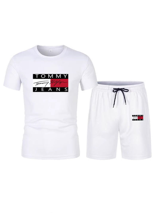 Conjunto casual casual de manga corta para hombre de manga corta en ventas 2025: pantalones cortos de talla grande transpirables de malla + conjunto de camiseta de dos piezas