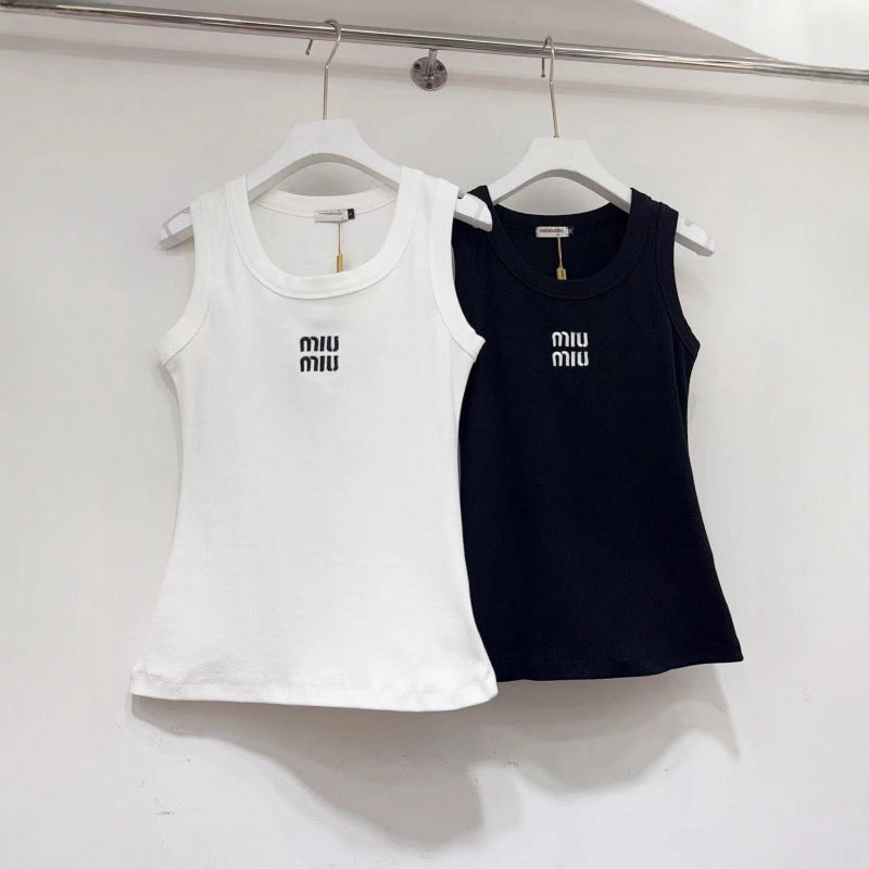 Primavera/verano 2026 Nuevo Básico Versátil con Bordado Letras Slim Slim Chaleco sin mangas para mujer