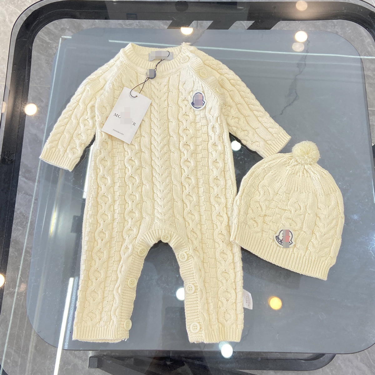 Unisex Knitted Baby Romper M | Cable Knit and Long Sleeve