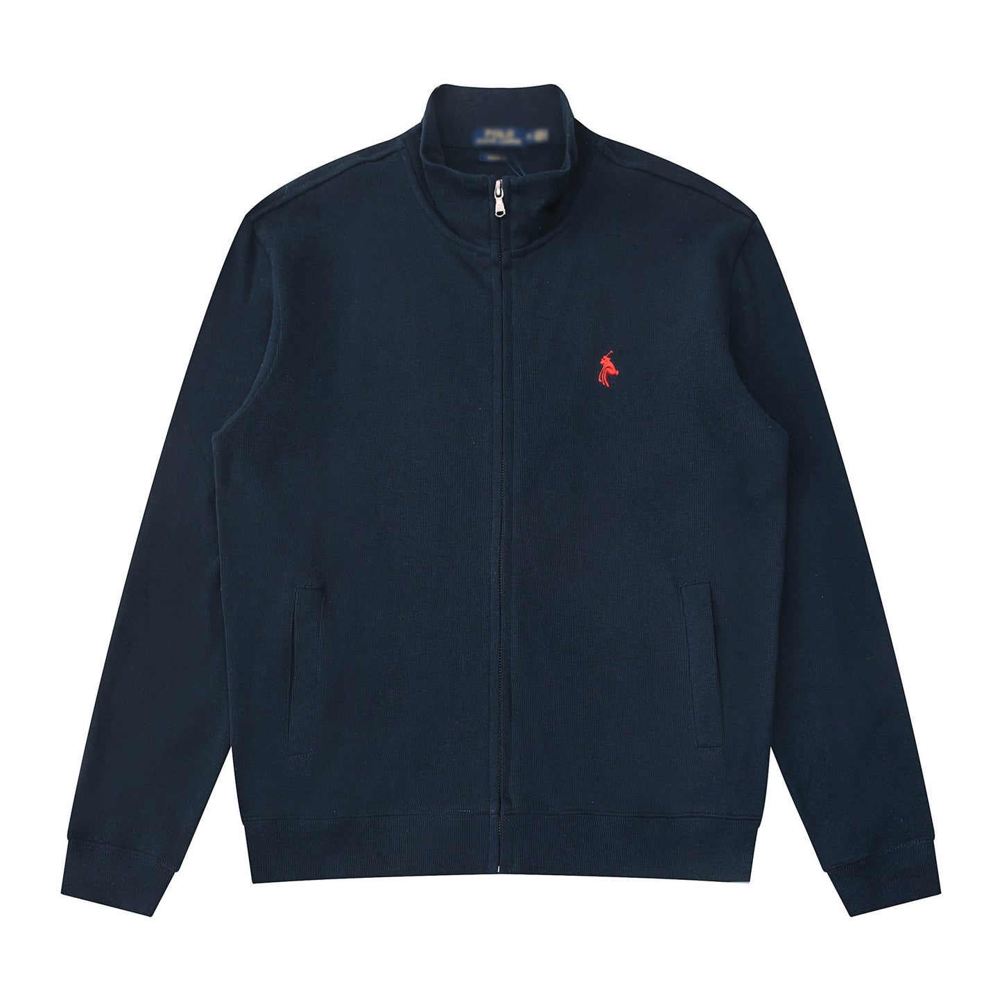 Sudadera americana nueva bordada de ponis americano transfronteriza de outono/invierno, cuello alto, cárdigan polo de algodón puro con cremallera media alta, top informal