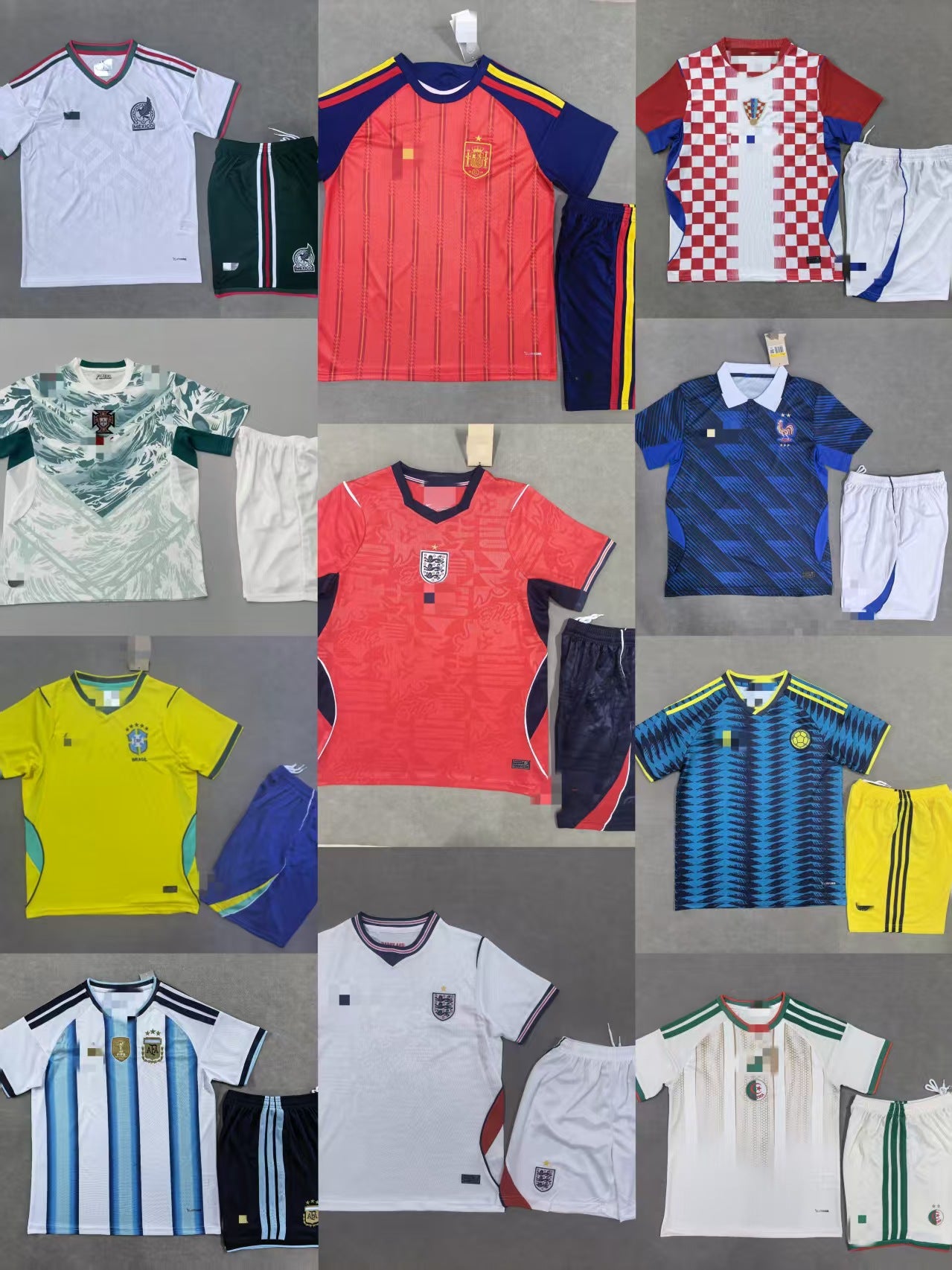 26 juegos de 26 aficionados para las equipaciones de fútbol de la Copa del Mundo de EE.UU., Canadá y México para Brasil, España, Portugal y Croacia