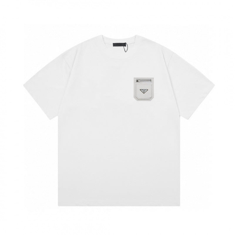 Camiseta de triángulo triángulo de alta edición alta de edición transfronteriza de PRA Pujia, unisex verano, suelta y versátil de manga corta con estampado