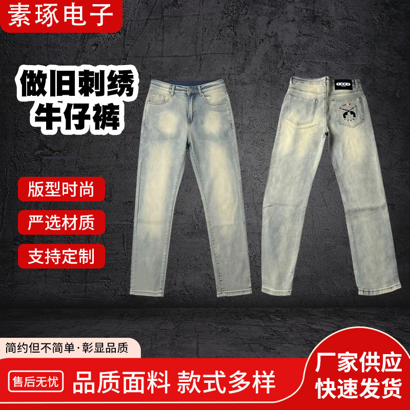 Jeans brodés usés homme nouvelle mode