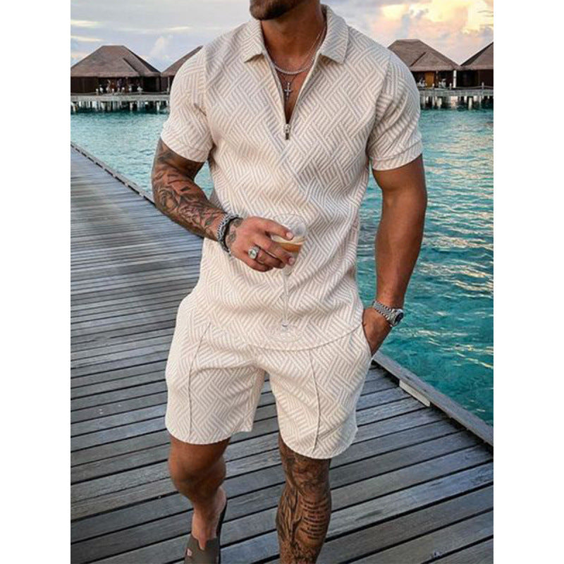 Conjunto de dos piezas de manga corta y pantalones cortos de Amazon de verano transfronterizo 2024 para comercio exterior, conjunto deportivo casual masculino