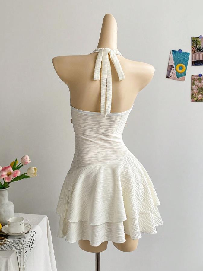 Vestido mini ajustado de punto de punto con escote en V con rodajes europeos y americanos con cordones cruzados y cruzados
