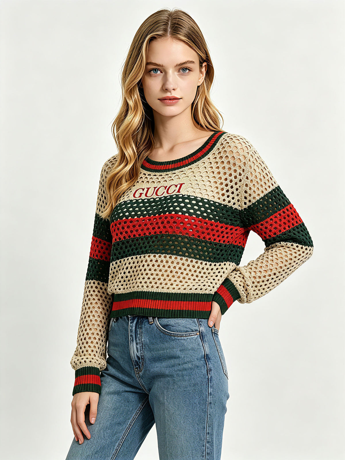 Maglia a rete donna G | Righe e punto traforato