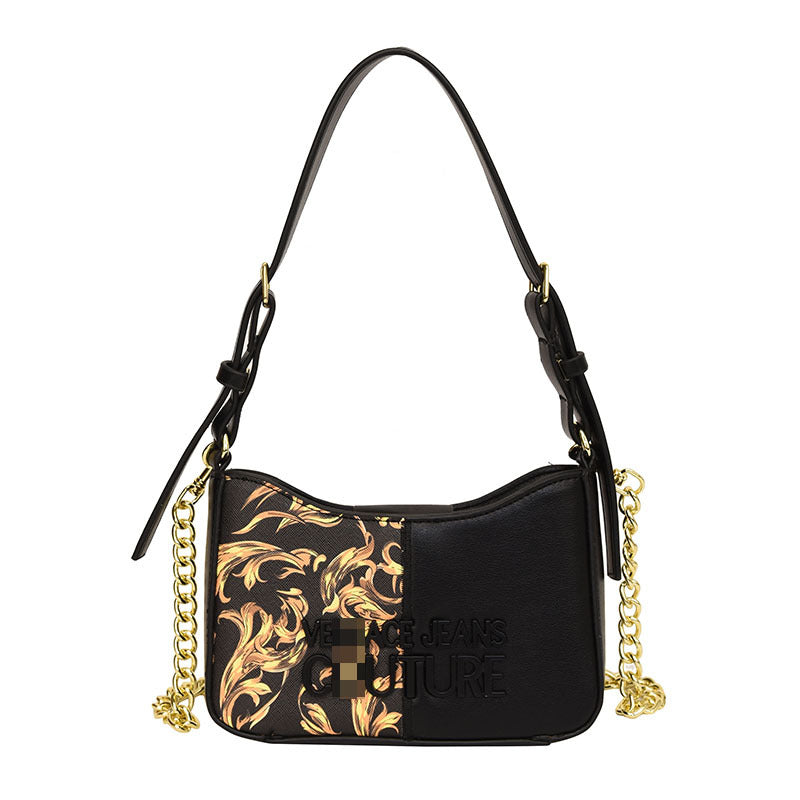 Bolsa de brazo de diseño francés de nicho, nueva moda casual de alta gama, versátil con costura y cadena estampada de alta gama, bolso de hombro