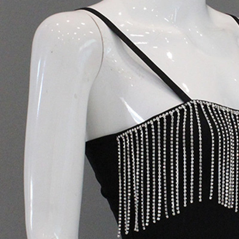 Top de ventas femenino europeo y estadounidense, camiseta corta sin tirantes y camiseta sin tirantes de Amazon de color sólido con flequillo y flequillo sin tirantes
