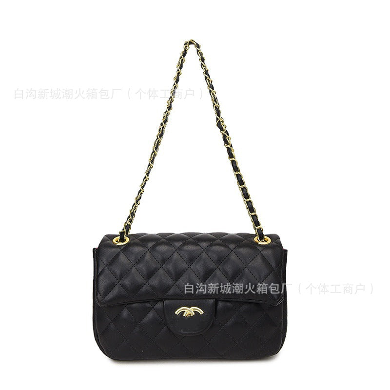 Bolso pequeño cuadrado de cadena de diamantes estilo Chanel para mujer, nuevo bolso cruzado de estilo Chanel de estilo cruzado de un solo hombro 2025 de estilo transfronterizo