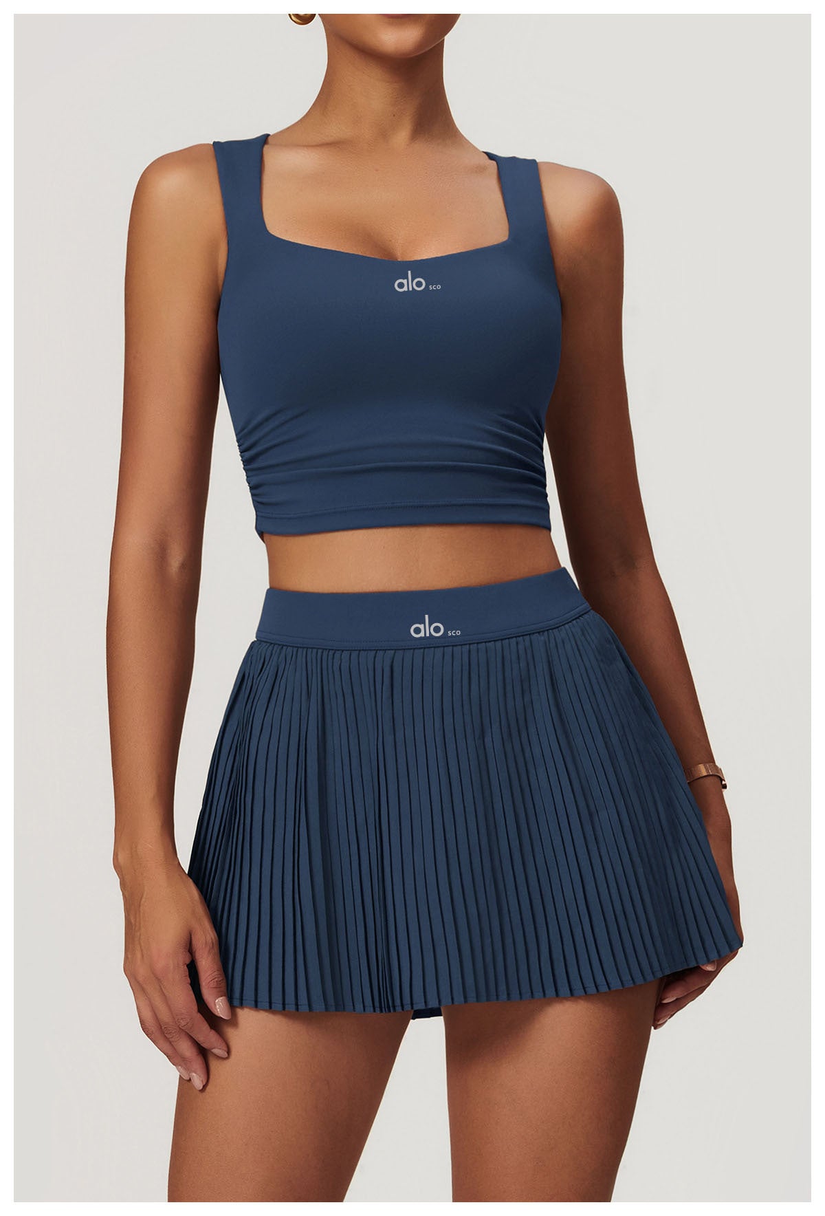 Conjunto de falda de tenis de ALOSCO, set de yoga para exteriores, camiseta de sujetadores de dos piezas, falda deportiva antideslizante de secado rápido