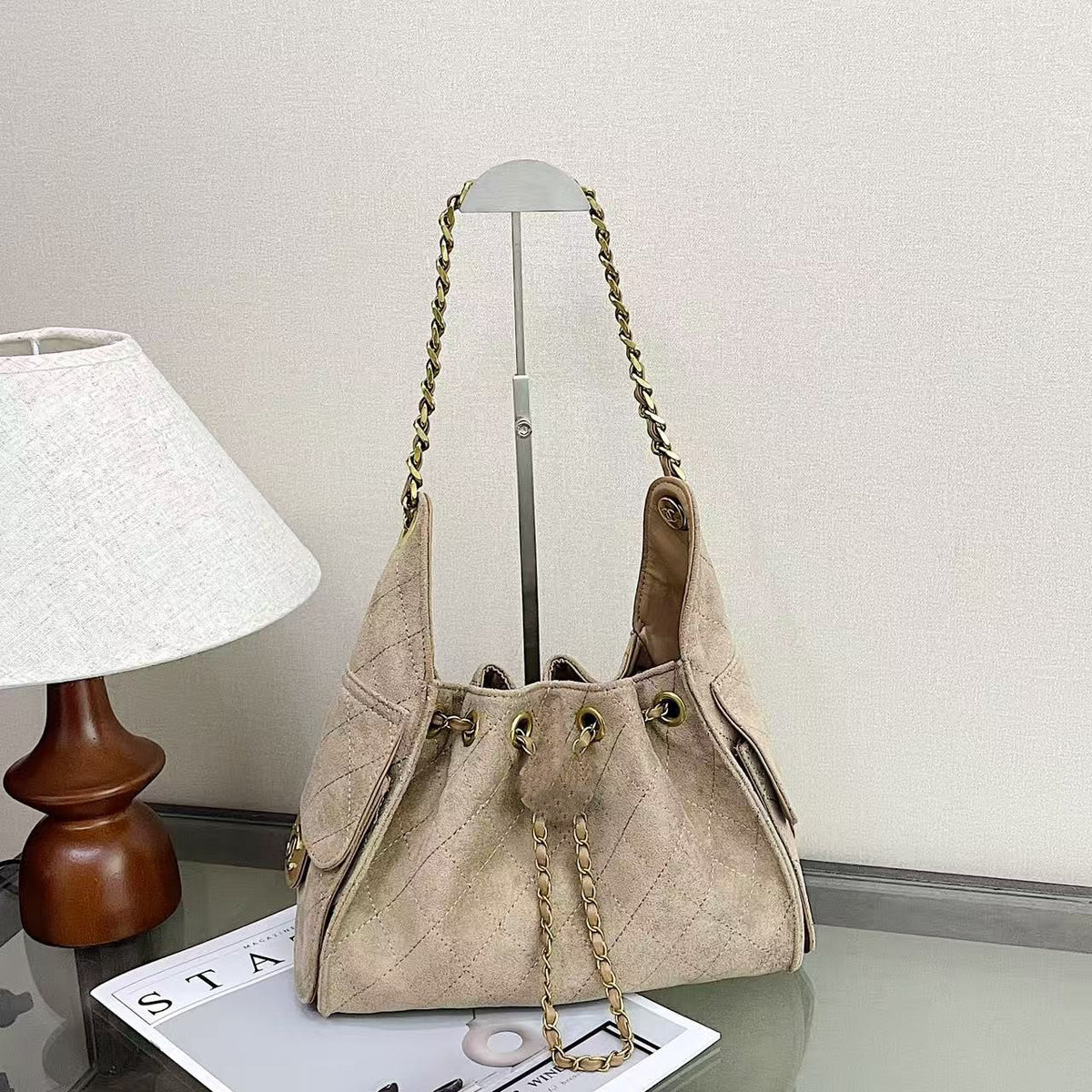 Borsa a secchiello con coulisse stile boho da donna | Senza scatola