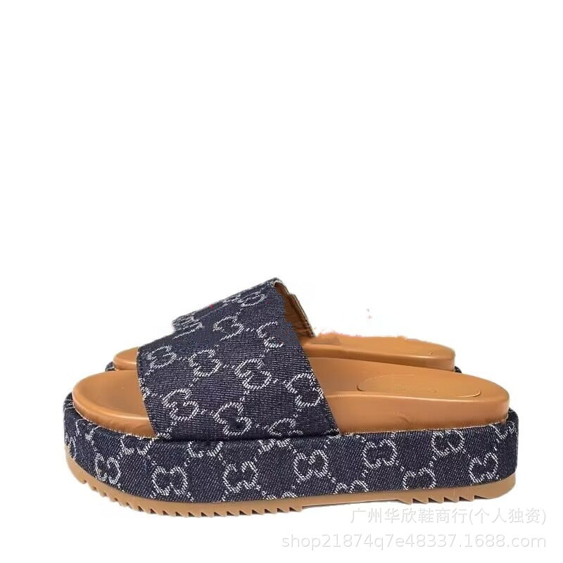 Sandalias de tacón inclinado talla grande para mujer de talla grande G para mujer, zapatos de plataforma nuevos 2026, sandalias de suela gruesa de una línea para hombres y mujeres, tallas 34-45
