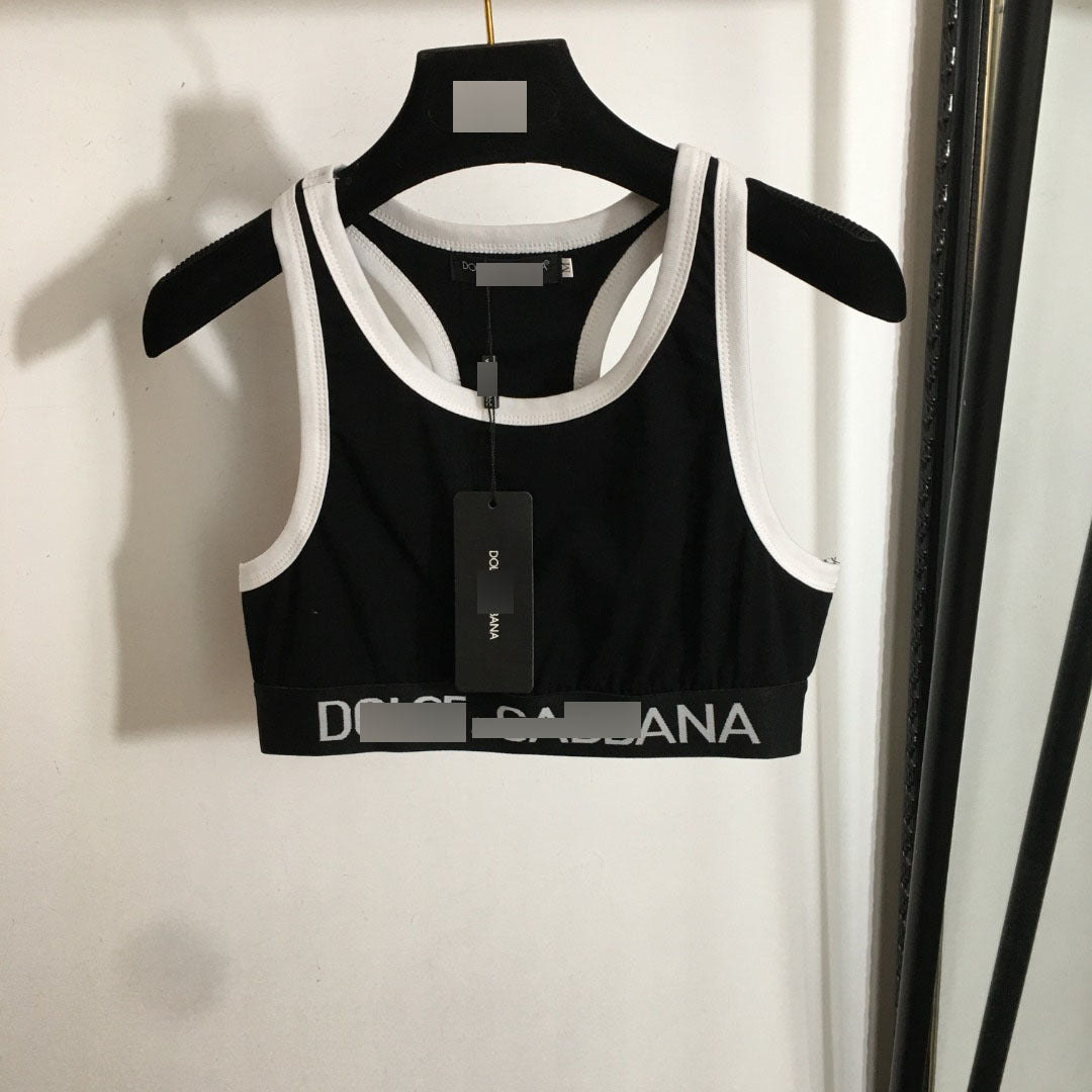 Nanyou, camiseta de tirantes de alta gama de exportación sexy con dopamina, nueva letra con cinta ajustada a la cintura, algodón puro y versátil,