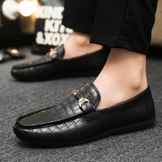 Zapatos masculinos de primavera y verano: mocasines bajos, zapatos informales versátiles, zapatos de cuero transpirable, zapatos de trabajo negros, zapatos slip-on de un pie