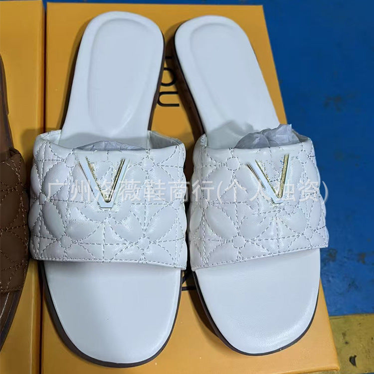 Zapatillas de gama alta de Donkey para mujer, nuevas bailarinas de talla grande en verano 2025, suelas blandas con letras metálicas