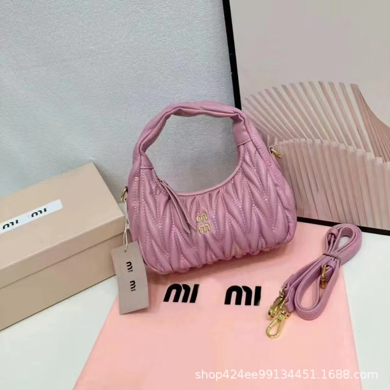 Miu Home Nuevo bolso de empanadillas de mano, Bolsa de mano de comercio exterior, Bolso de mujer, Mini bandolera de un solo hombro, Hilos bordados Caseros con nubes plisadas