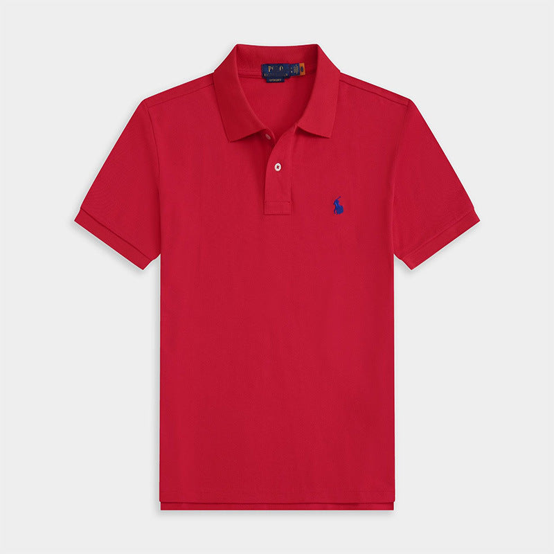 Verano 2025 Comercio Exterior RLoro Camiseta Raco Ralph Lawrence Camiseta de Manga Corta Hombre Logo de Solapa Pony Bordada Ropa Casual Bordada