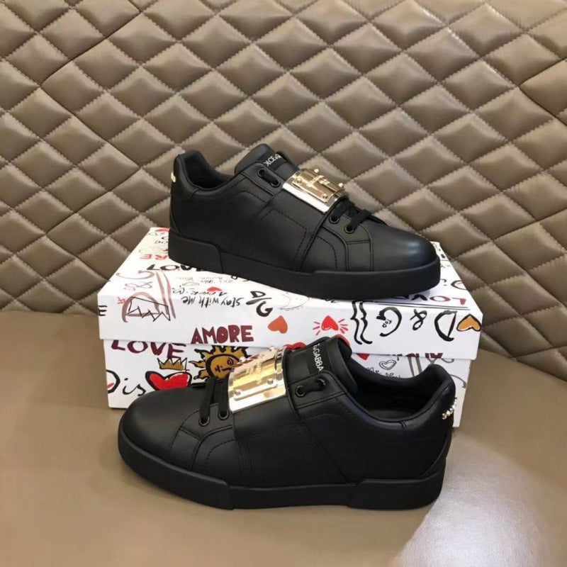 Zapatillas casuales de cuero hombre familia DG | Velcro blancas versátiles