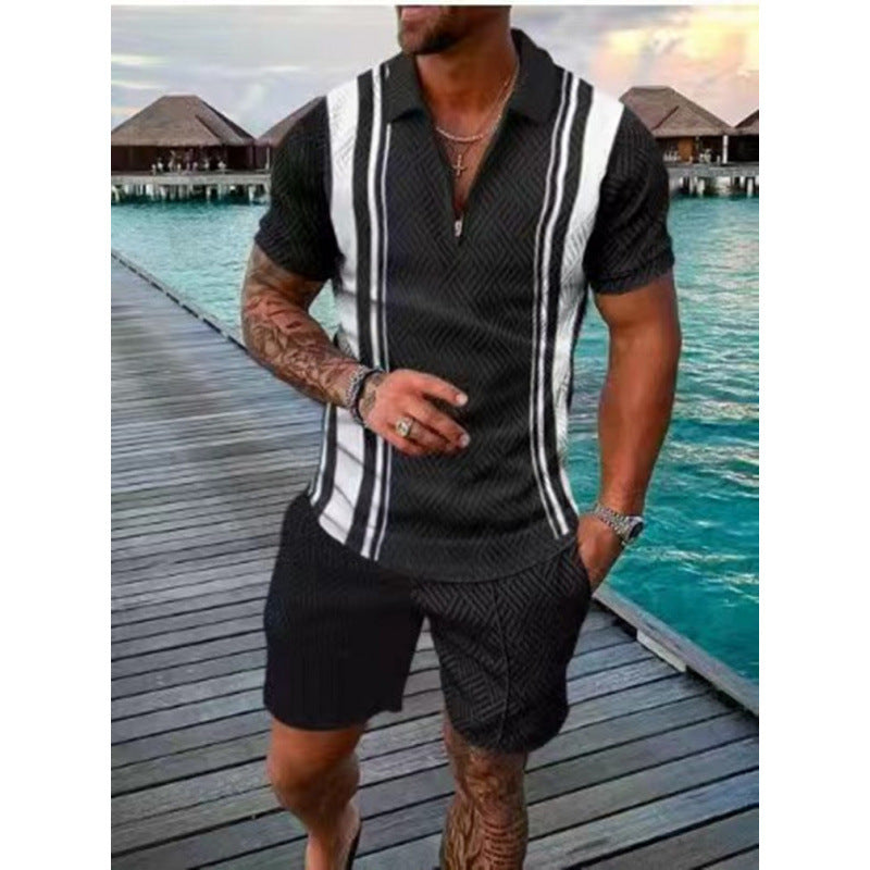 Conjunto de dos piezas de manga corta y pantalones cortos de Amazon de verano transfronterizo 2024 para comercio exterior, conjunto deportivo casual masculino