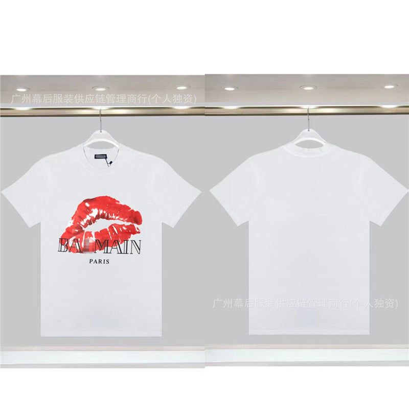 Versión correcta de la tendencia de lujo de París B: 26SS nuevo bordado unisex con cuello redondo, camiseta de algodón de manga corta y manga corta, comercio exterior