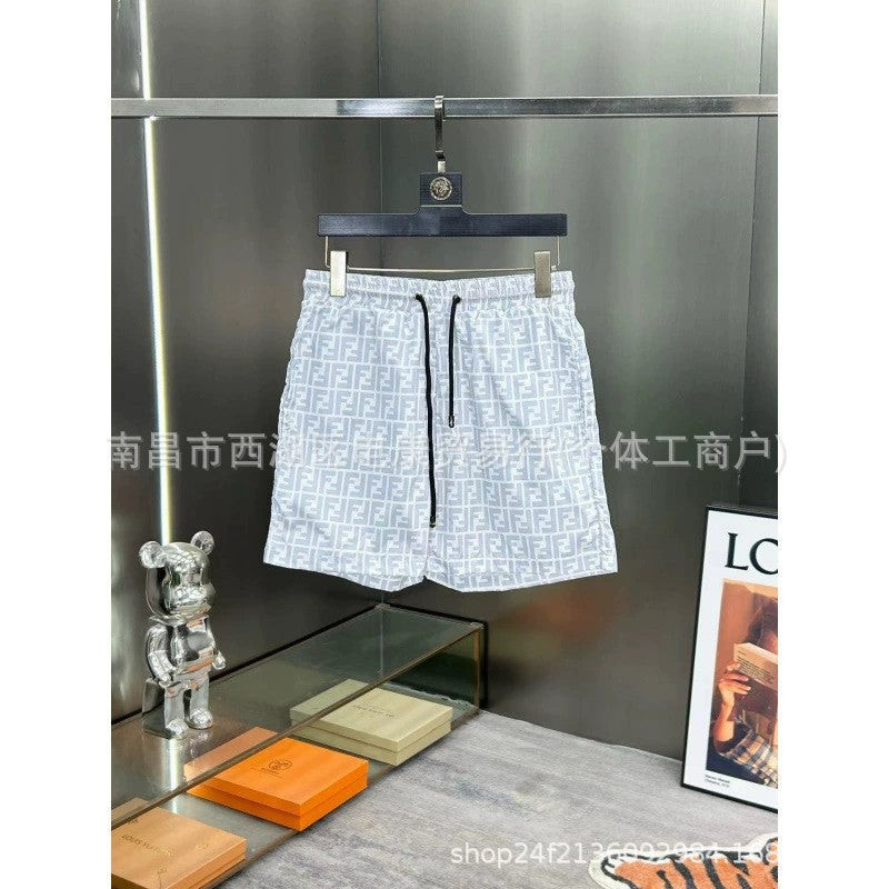 Pantalones cortos de playa de hombre con doble letra F de comercio exterior transfronterizo, pantalones cortos de baño de playa, pantalones cortos casuales elásticos de secado rápido