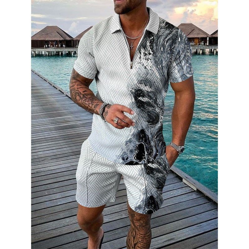 Conjunto de dos piezas de manga corta y pantalones cortos de Amazon de verano transfronterizo 2024 para comercio exterior, conjunto deportivo casual masculino
