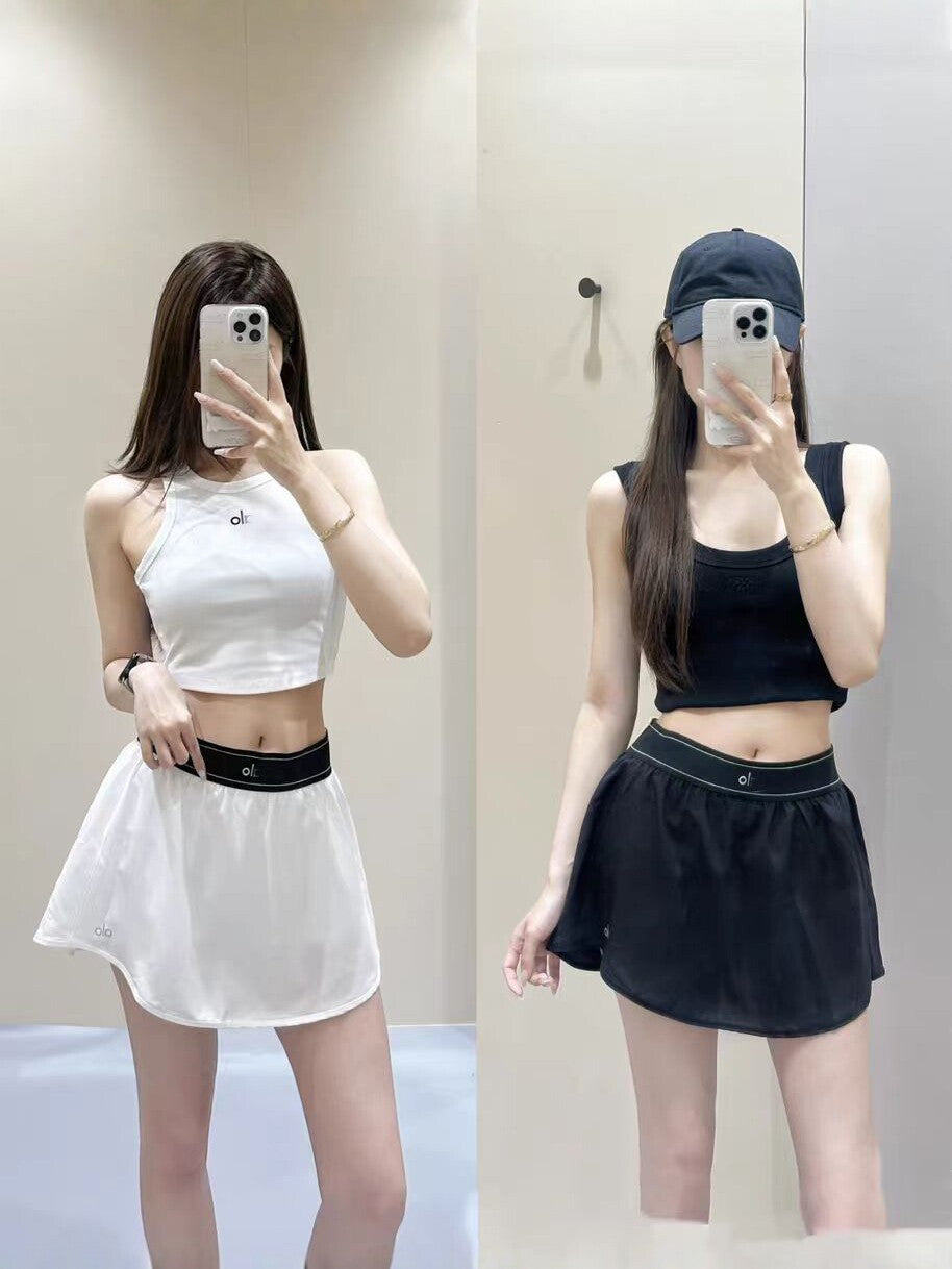 Falda de malla AL para mujer, pantalones antiexposición con estampado de letras, nueva falda de tenis para el verano, falda midi de yoga deportiva deportiva