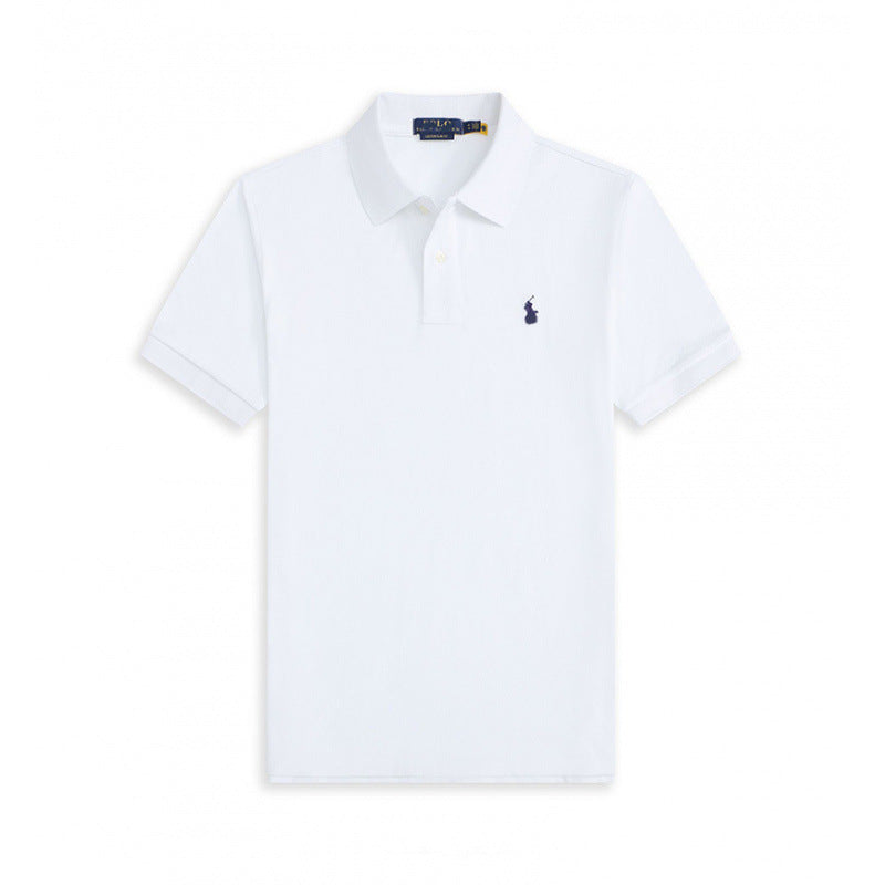 Verano 2025 Comercio Exterior RLoro Camiseta Raco Ralph Lawrence Camiseta de Manga Corta Hombre Logo de Solapa Pony Bordada Ropa Casual Bordada