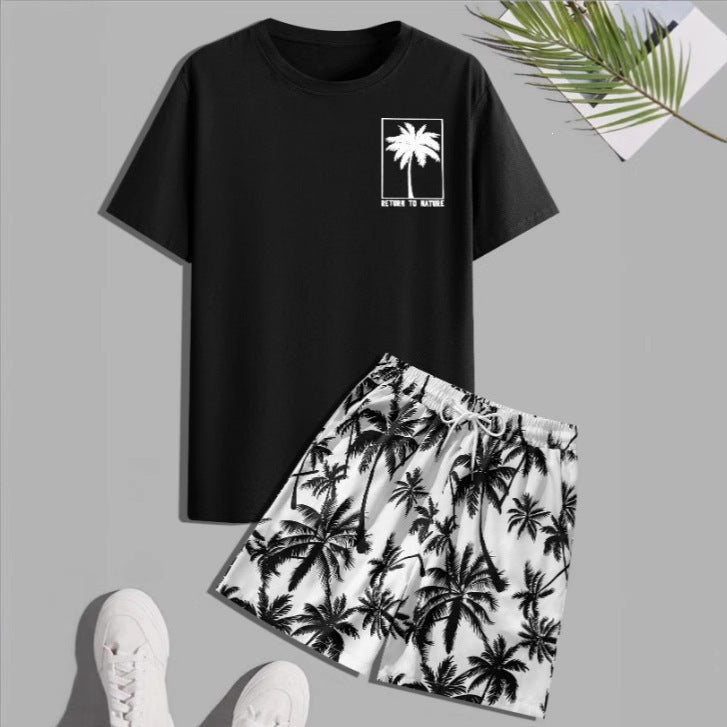 Conjunto casual de hip-hop casual de verano con impresión digital 3D de Amazon de Amazon lleva pantalones cortos de cuello redondo y manga corta sueltos