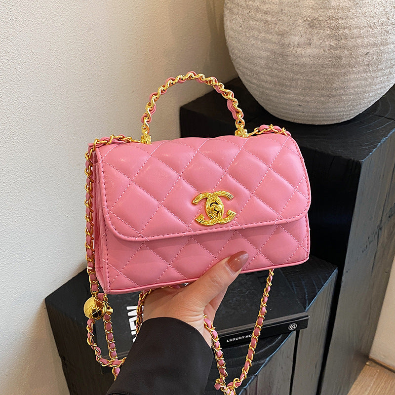 Bolso de mano de fragancia pequeña transfronteriza para mujer 2025 nuevo bolso cuadrado pequeño versátil de un solo hombro bolso de cadena rómbica cruzado de lujo ligero