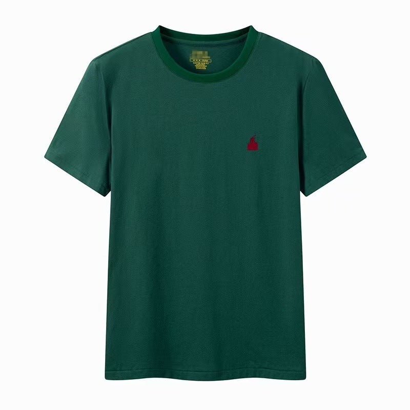 Camiseta masculina de manga corta de cuello redondo y cuello redondo bordada de verano, camiseta informal de manga corta bordada en verano