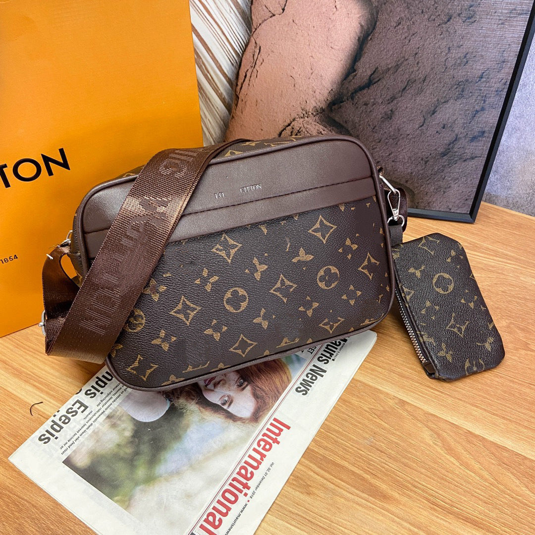Bolso cruzado estampado de marca de moda para hombres, tira ancha para el hombro, bolso casual madre e hijo de un solo hombro, bolso cuadrado pequeño multifuncional para trabajo y desplazamientos