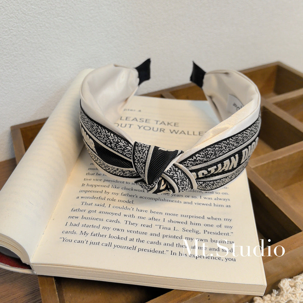 Diadema Vintage Mujer Nudo Borde Ancho Blanco Negro | LuxuryMarkt