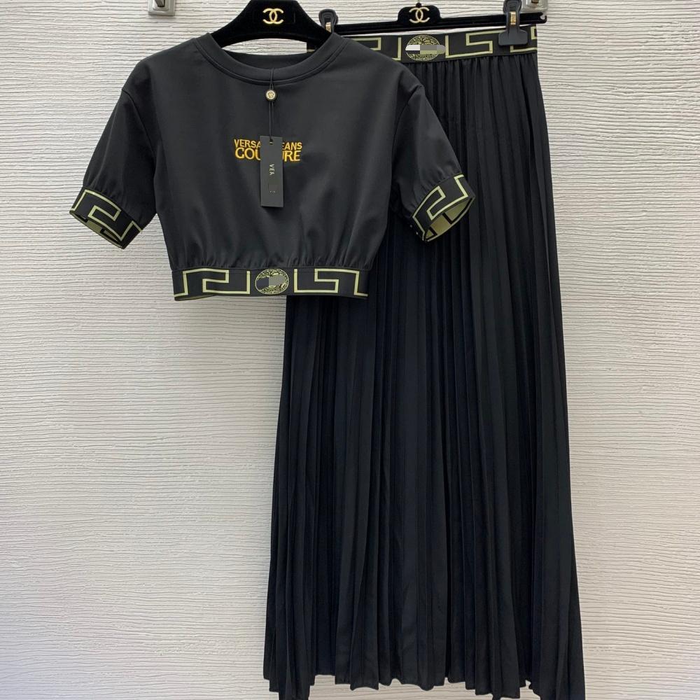 Conjunto de dos piezas con estampado de cintura casual versátil europeo europeo y americano