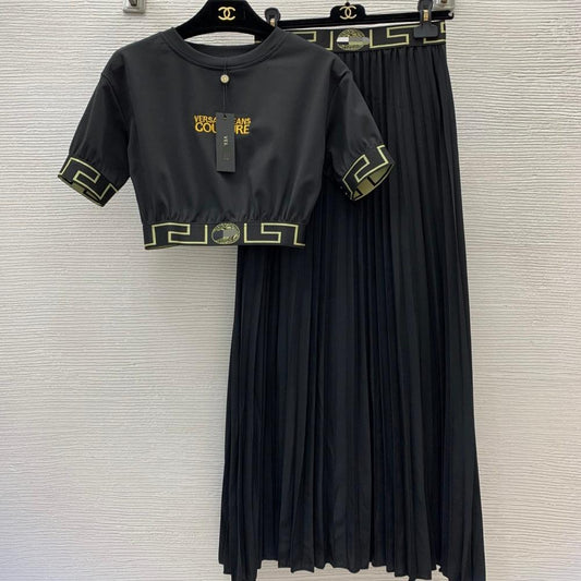 Conjunto de dos piezas con estampado de cintura casual versátil europeo europeo y americano