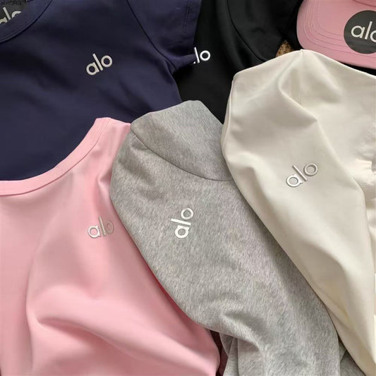 El nuevo logo original con letras alo, el cuello redondo ajustado para mujer lleva camiseta de algodón puro de manga corta con logo 3D y es un ajuste holgado para ropa femenina