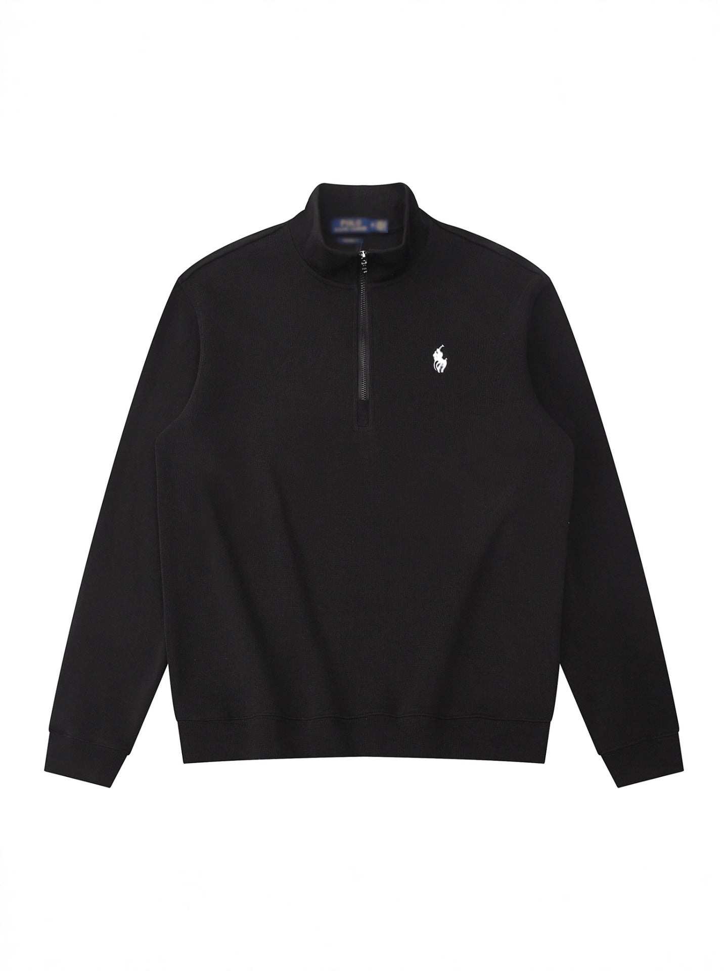 Sudadera americana nueva bordada de ponis americano transfronteriza de outono/invierno, cuello alto, cárdigan polo de algodón puro con cremallera media alta, top informal