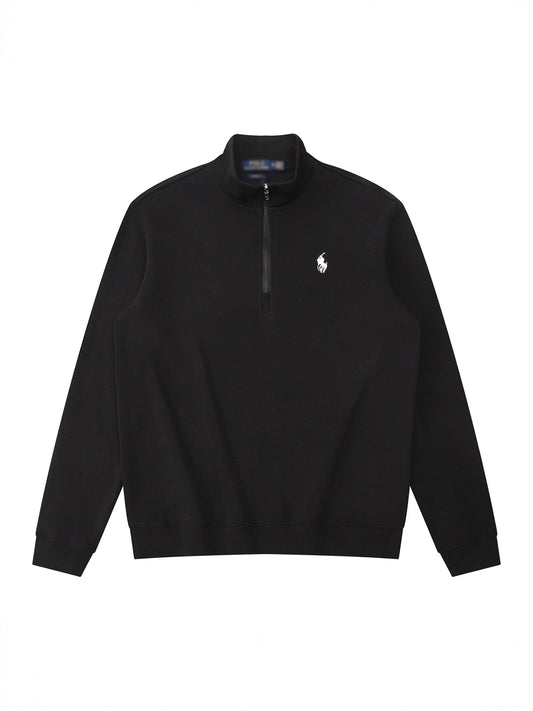 Sudadera americana nueva bordada de ponis americano transfronteriza de outono/invierno, cuello alto, cárdigan polo de algodón puro con cremallera media alta, top informal