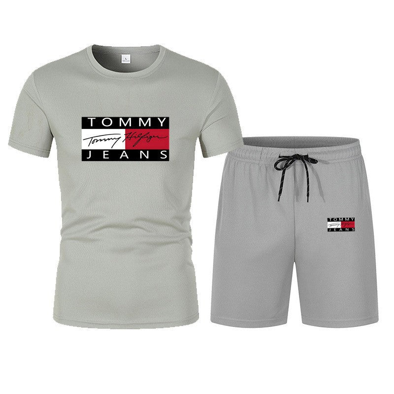 Conjunto casual casual de manga corta para hombre de manga corta en ventas 2025: pantalones cortos de talla grande transpirables de malla + conjunto de camiseta de dos piezas