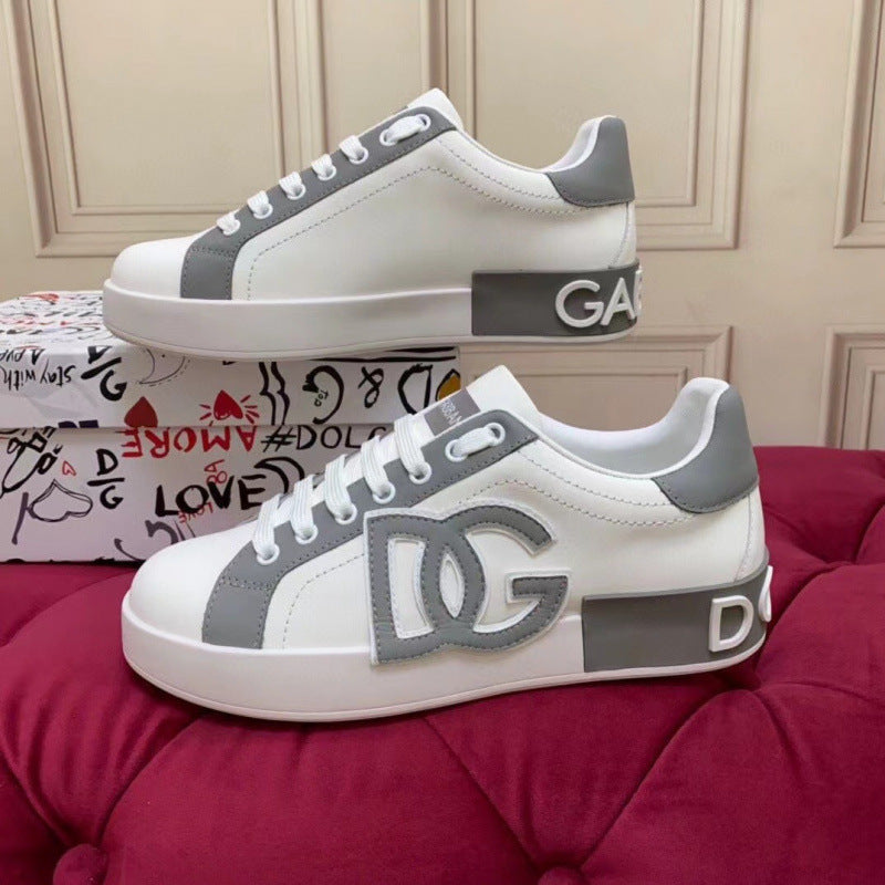Zapatillas casuales de cuero hombre familia DG | Velcro blancas versátiles